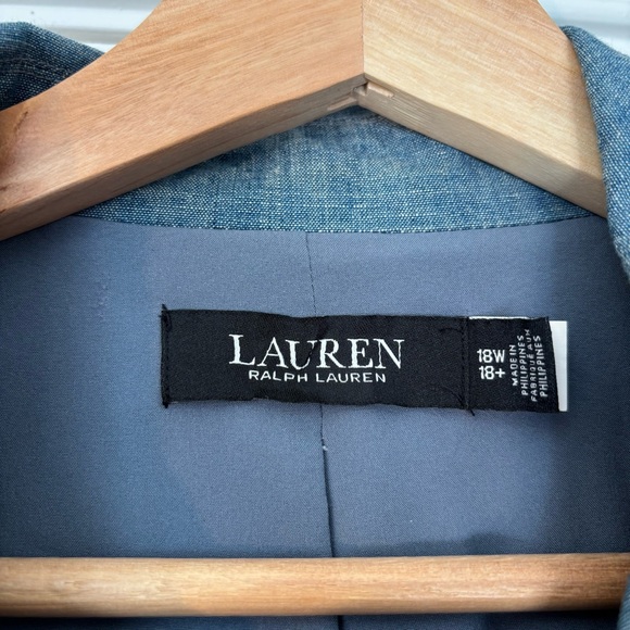 Lauren Ralph Lauren Woman Double Breasted Chambray Blazer Gold Blue 18W Plus - Picture 7 of 12